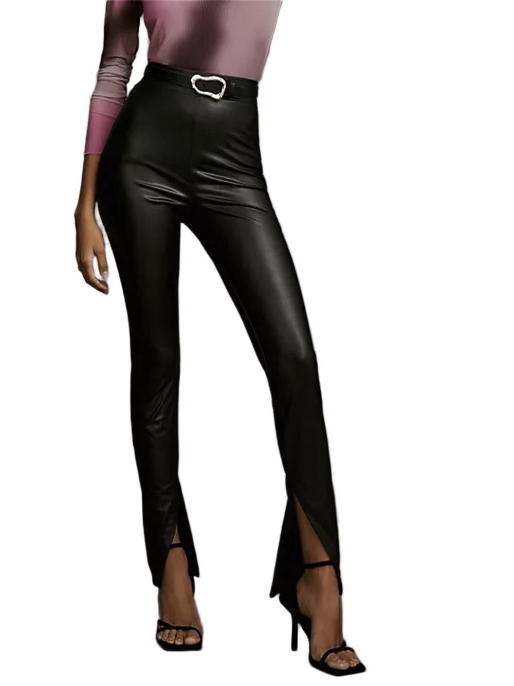 Anthropologie Black High-Waist Faux-Leather Skinny Pants Split Hem xs
